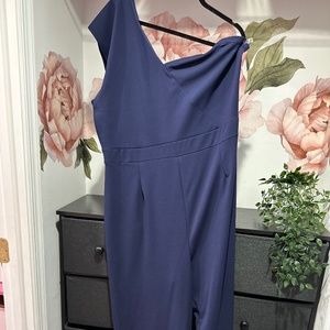 Boohoo Navy Blue One Shoulder Jumpsuit - Size 22